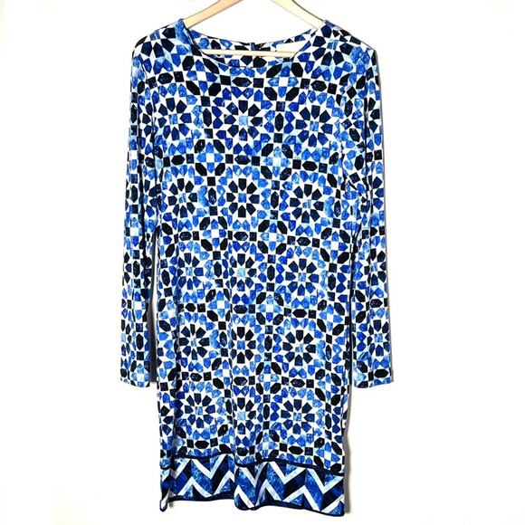 Michael Kors blue and white long sleeve sheath dress size medium M B141 - Picture 1 of 4